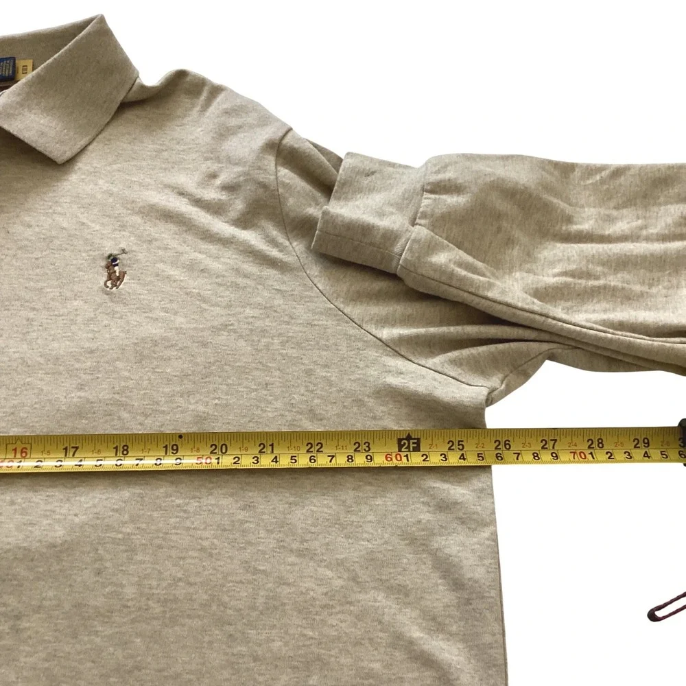 Polo Ralph Lauren Mens XL Classic Fit Long Sleeve Polo Shirt Oatmeal Heather Tan
